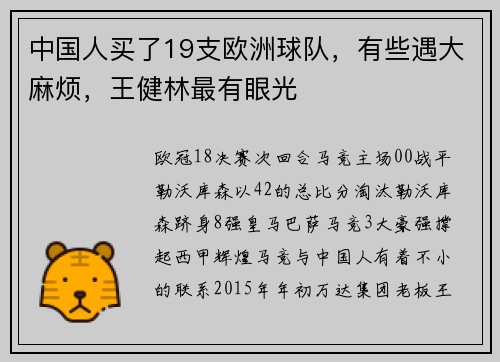中国人买了19支欧洲球队，有些遇大麻烦，王健林最有眼光
